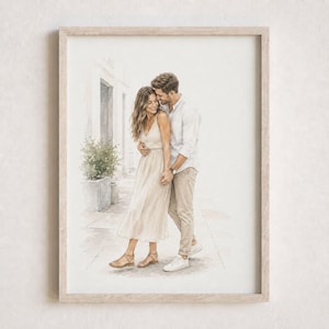 Custom Hand-Drawn Watercolor Couple Portrait, Personalized Proposal Drawing from Photo, Gift for Him and Her, Father's Day Gift for Him