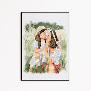 Custom Mother’s Day Watercolor Portrait, Custom Family Illustration from Photo, Gift for Parents, Grandparents Art, Hand-Drawn Memory Sketch