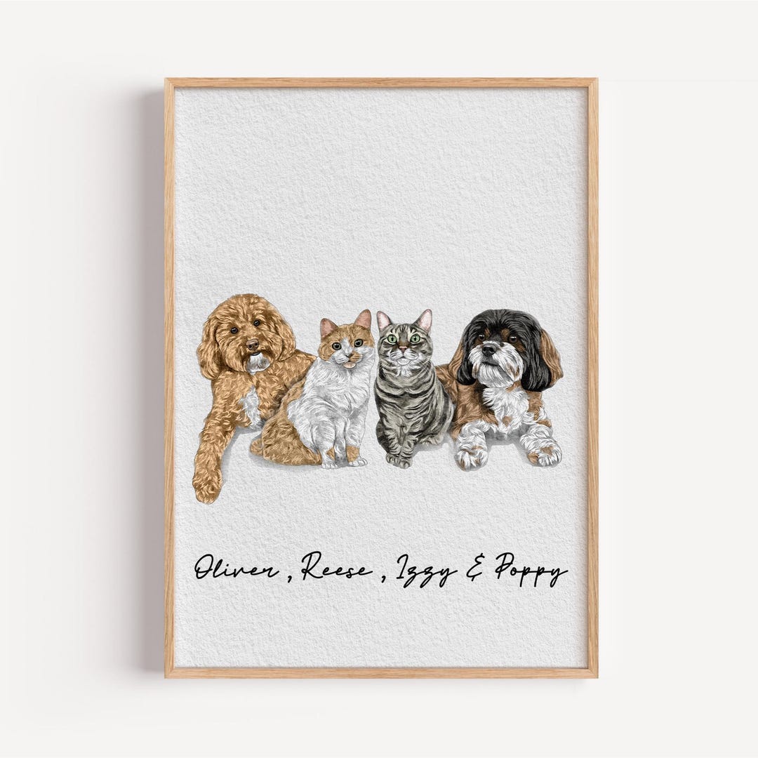 Custom Dog and Cat Pet Portrait | Custom Watercolor Cat or Dog Art ...