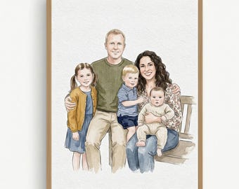 Custom Family Portrait, Watercolor Family Art, Mother’s Day Gift, Personalized Family Illustration, Gift for Mum, Family Keepsake Portrait