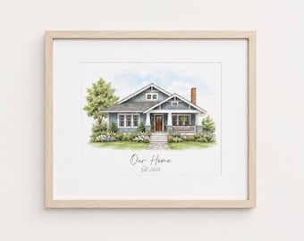Watercolor House Painting, Custom Home Portrait, Mother's Day, Home Painting, Moving Gift, House Portrait, House Closing Gift, New Home Gift