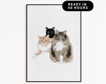 Custom Watercolor Pet Portrait, Pet Memorial Art, Personalized Cat Painting, Pet Keepsake Gift, Hand Drawn Watercolor Sketch from Photo