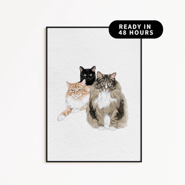 Custom Watercolor Pet Portrait, Pet Memorial Art, Personalized Cat Painting, Pet Keepsake Gift, Hand Drawn Watercolor Sketch from Photo