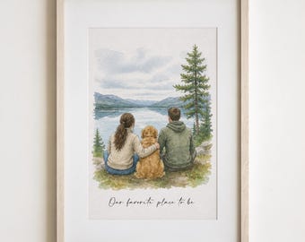 Custom Family Portrait from Photo, Hand Drawn Watercolor Famil,  Pet Portrait, Personalized Gift for Parents, Grandparents, Family Keepsake