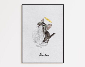 Custom Cat Portrait Watercolor | Personalized Cat Painting From Photo | Cat Memorial Gift | Hand Drawn Cat Sketch