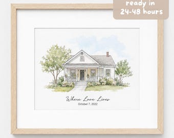 Custom Watercolor House Portrait, Personalized Home Painting from Photo, Moving and New Home Housewarming Gift, House Closing Gift