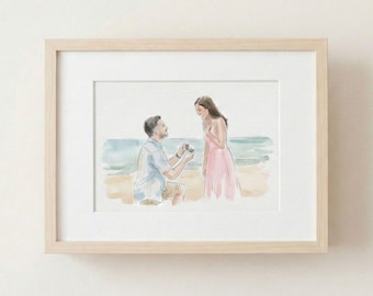 Custom Watercolor Couple Portrait, Mothers Day Gift For Mom, Watercolor Engagement