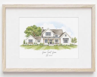 Watercolor House Painting, Custom Home Portrait, Mother's Day, Home Painting, Moving Gift, House Portrait, House Closing Gift, New Home Gift