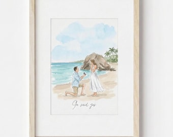Couple Proposal Portrait, Watercolor Engagement, Custom Couple Portrait, Engagement Watercolor, Gift for Couples, Valentines Day Gift