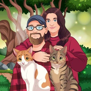 Custom Cartoon Portrait | Personalized Family & Pet Art | Digital Character Drawing | Christmas Gift for Her | Custom Family Portrait