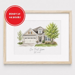 Watercolor House Painting, Custom Home Portrait, Mother's Day, Home Painting, Moving Gift, House Portrait, House Closing Gift, New Home Gift