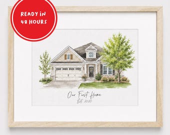 Watercolor House Painting, Custom Home Portrait, Mother's Day, Home Painting, Moving Gift, House Portrait, House Closing Gift, New Home Gift