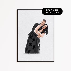 Custom Couple Portrait Art, Watercolor Anniversary Drawing,  Personalized Engagement Portrait, First Anniversary, Valentine's Day Gift
