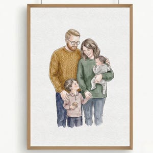 Custom Family Painting from Photo, Hand drawn Watercolor Custom Portrait, Custom Family Gift, Gift for Mom/Dad, Personalised Gift