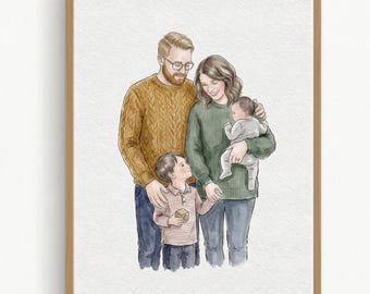 Custom Family Painting from Photo, Hand drawn Watercolor Custom Portrait, Custom Family Gift, Gift for Mom/Dad, Personalised Gift