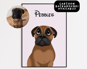 Custom Cartoon Pet Portrait from Photo | Personalized Dog & Cat Illustration | Animal Cartoon Style Art  | Custom Pet Digital Print Wall Art