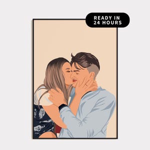 Couple Cartoon Portrait, Gift for Couples, Faceless Couple Art, Engagement Drawing, Boyfriend Gift, Minimalist Couple Illustration,