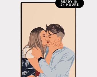 Couple Cartoon Portrait, Gift for Couples, Faceless Couple Art, Engagement Drawing, Boyfriend Gift, Minimalist Couple Illustration,