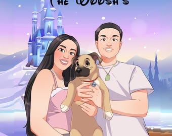 Custom Cartoon Family Portrait from Photo, Personalized Pet and Couple Cartoon Portrait, Custom Cartoon Style, Family Cartoon Illustration