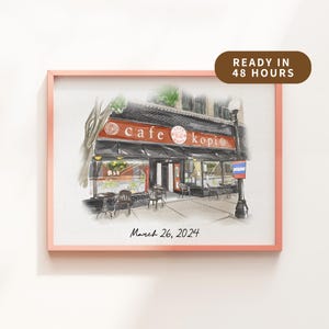 Custom Coffee Shop Portrait, Watercolor Café Illustration, Personalized Gift, First Date Venue, Custom Business Artwork