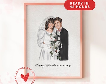 Hand Drawn Couple Portrait from Photo, Wedding Anniversary Gift for Him, Custom Watercolor Art, Wedding Portrait Keepsake, Valentines Gift