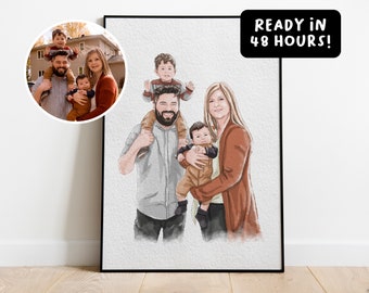 Custom Watercolor Painting from Photo, Hand drawn Watercolor Custom Portrait, Custom Family Gift, Gift for Mom/Dad, Personalised Gift