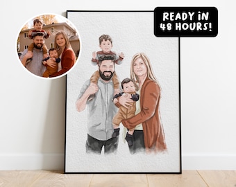 Custom Family Painting from Photo, Hand drawn Watercolor Custom Portrait, Custom Family Gift, Gift for Mom/Dad, Personalised Gift
