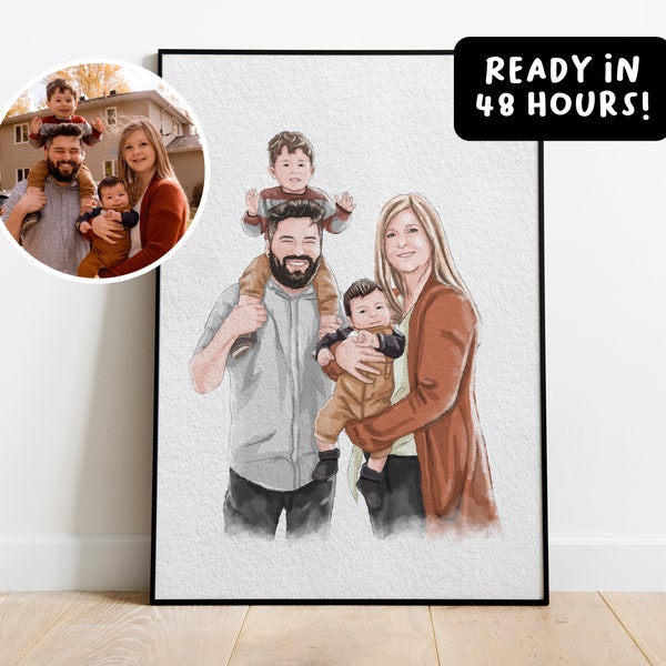 Pintura de acuarela personalizada a partir de una foto, retrato personalizado de acuarela dibujado a mano, regalo familiar personalizado, regalo para mamá/papá, regalo personalizado