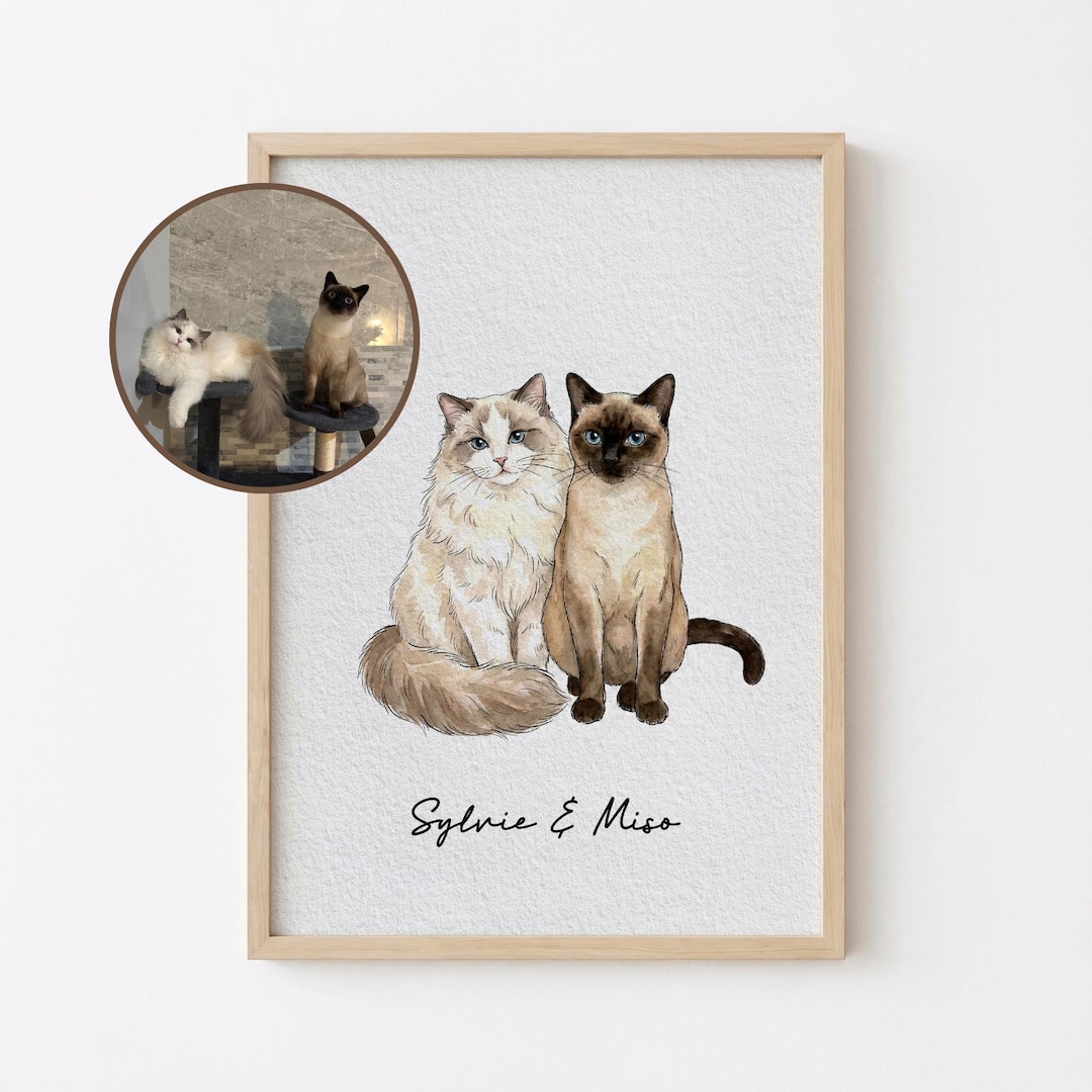 Custom Watercolor Pet Portrait, Pet Memorial Art, Personalized Cat Painting, Pet Keepsake 