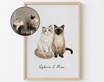 Custom Watercolor Pet Portrait, Pet Memorial Art, Personalized Cat Painting, Pet Keepsake Gift, Hand Drawn Watercolor Sketch from Photo