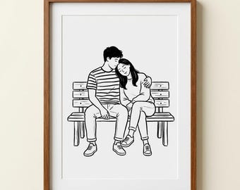 Custom Minimal Couple Portrait Illustration from Photo, Personalized Digital Download, Line Art Portrait From Photo