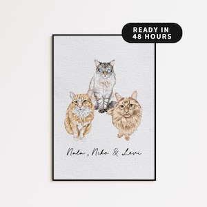 Custom Watercolor Cat Portrait | Personalized Cat Art | Pet Loss Gift | Cat Memorial Painting | Custom Cat Portrait from Photo