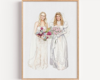 Custom Bride and Mother Portrait | Watercolor Wedding Gift | Mother of the Bride Keepsake | Generational Family Art | Holiday Gift for Mom