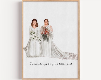 Custom Mother & Bride Portrait | Hand Painted Watercolor Wedding Gift | Generational Family Art | Mother Daughter Keepsake
