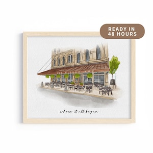 Custom First Date Venue Portrait, Watercolor Place Illustration, Personalized Anniversary Gift, Watercolor Sketch, Custom Memory Print