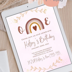 Invitación de cumpleaños de Boho del arco iris