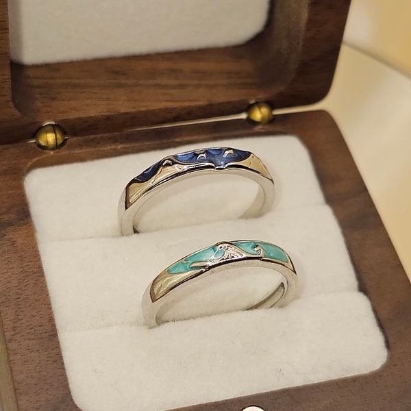 Ocean and Mountain Matching Rings Set • Couple Rings • promise rings , Angel Demon Rings • Promise Rings for Couple • Handmade Rings A13