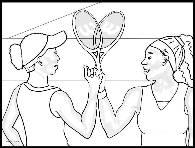 Venus and Serena Williams Coloring Sheet for Adults of All Ages, Black ...