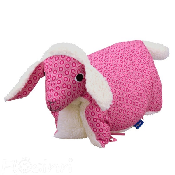 Tierkissen Lamm mit Teddyplüsch. Kuscheltier und Kissen in einem. Personalisierbares Baby Geschenk. Vielseitig einsetzbar. Stofftier Schaf