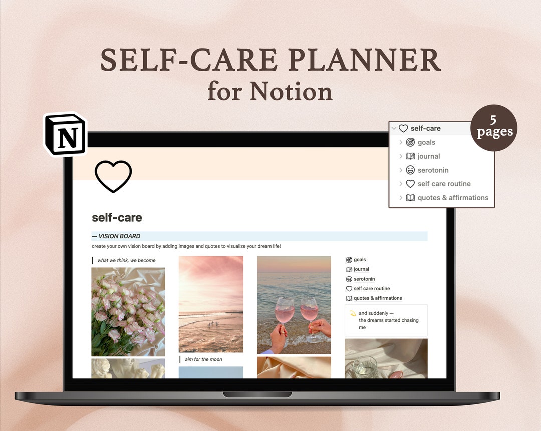 Self Care Planner for Notion, Notion Template, Digital Download, Self