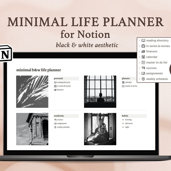 Notion Template Black and White Etsy