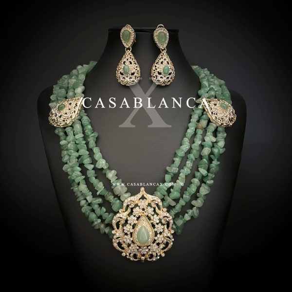 Taqlidi Moroccan Gold Necklace and Earrings Gemstones - Sizia Taditi