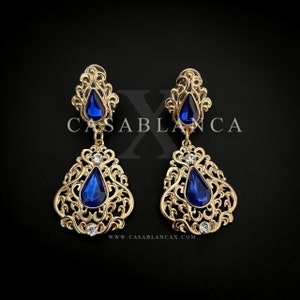 Moroccan Gold Earrings Blue Takshita, Caftan, Lebsa Blue - Karay