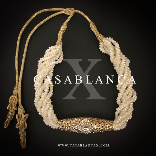 Moroccan Pearl Necklace Jawhar Jewelry Taqlidi Dress Takshita Caftan Gold - Hassima