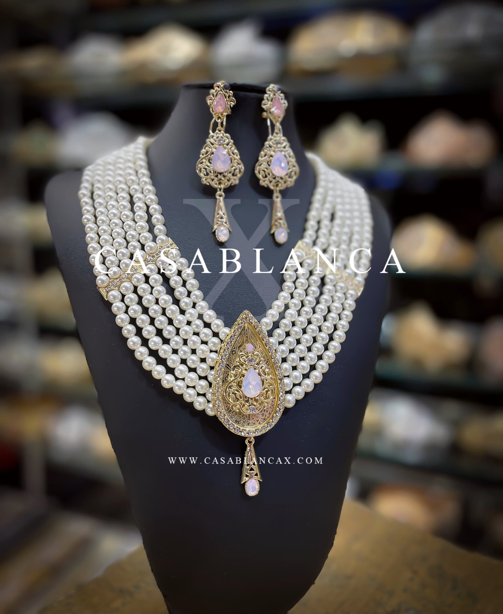 Pearl Necklace Moroccan Jawhar Pink Stones - Wazmia - Etsy