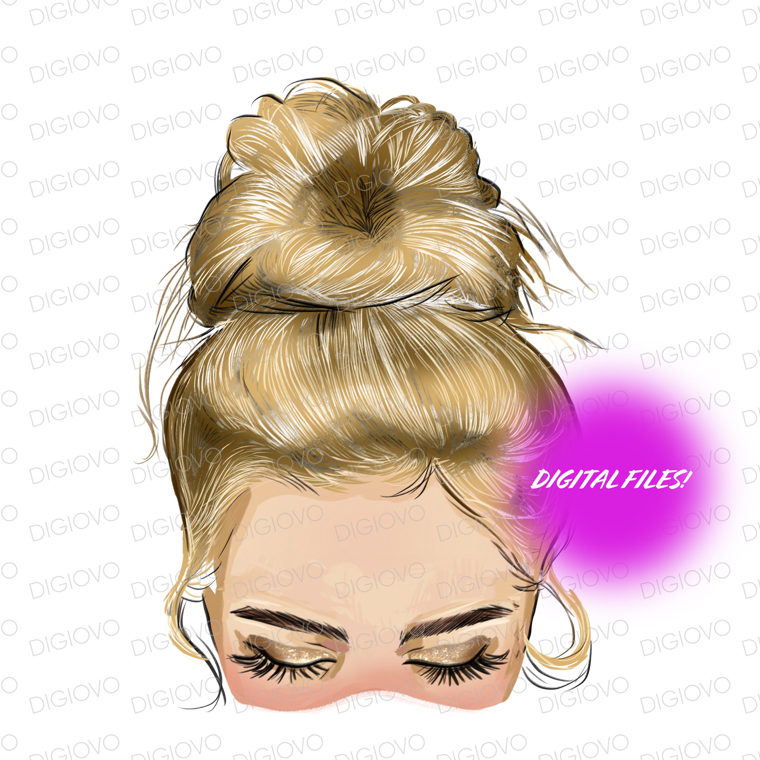 Blonde Messy Bun Without Glasses Png Sublimation Design Blonde Woman 