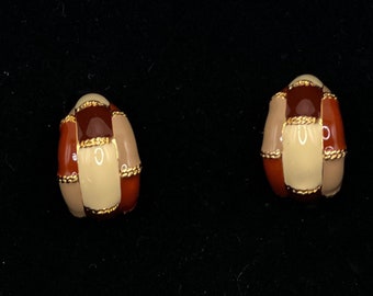 Vintage Joan Rivers Emaille Ohrclips, Herbsttöne
