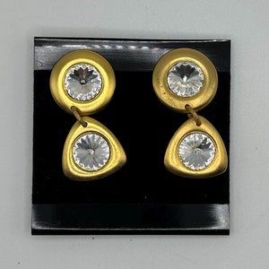 Massive 80s Retro Rhinestone and Gold Clip On Vintage Earrings