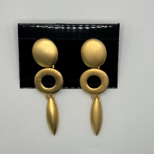 Vintage 1990&#39;s Matte Gold Modern Circle Dangle Runway Pierced Earrings
