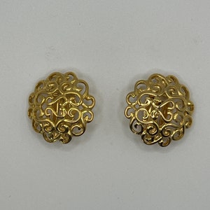 Givenchy Vintage Gold Plated Filigree Clip On Earrings Singed Givenchy